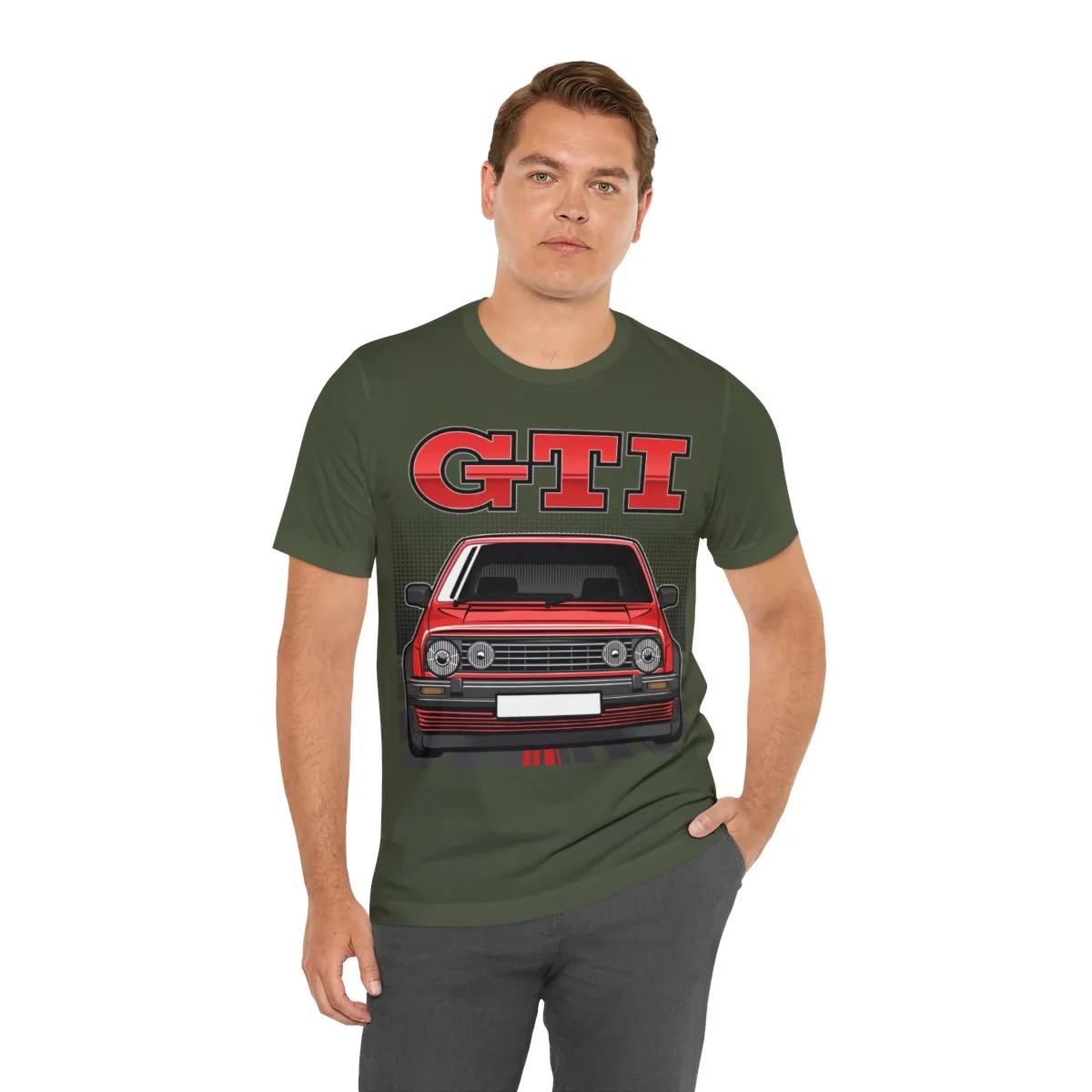 Volkswagen Golf Mk2 GTI T-shirt - Unisex Crewneck (Red Print) - Image 78
