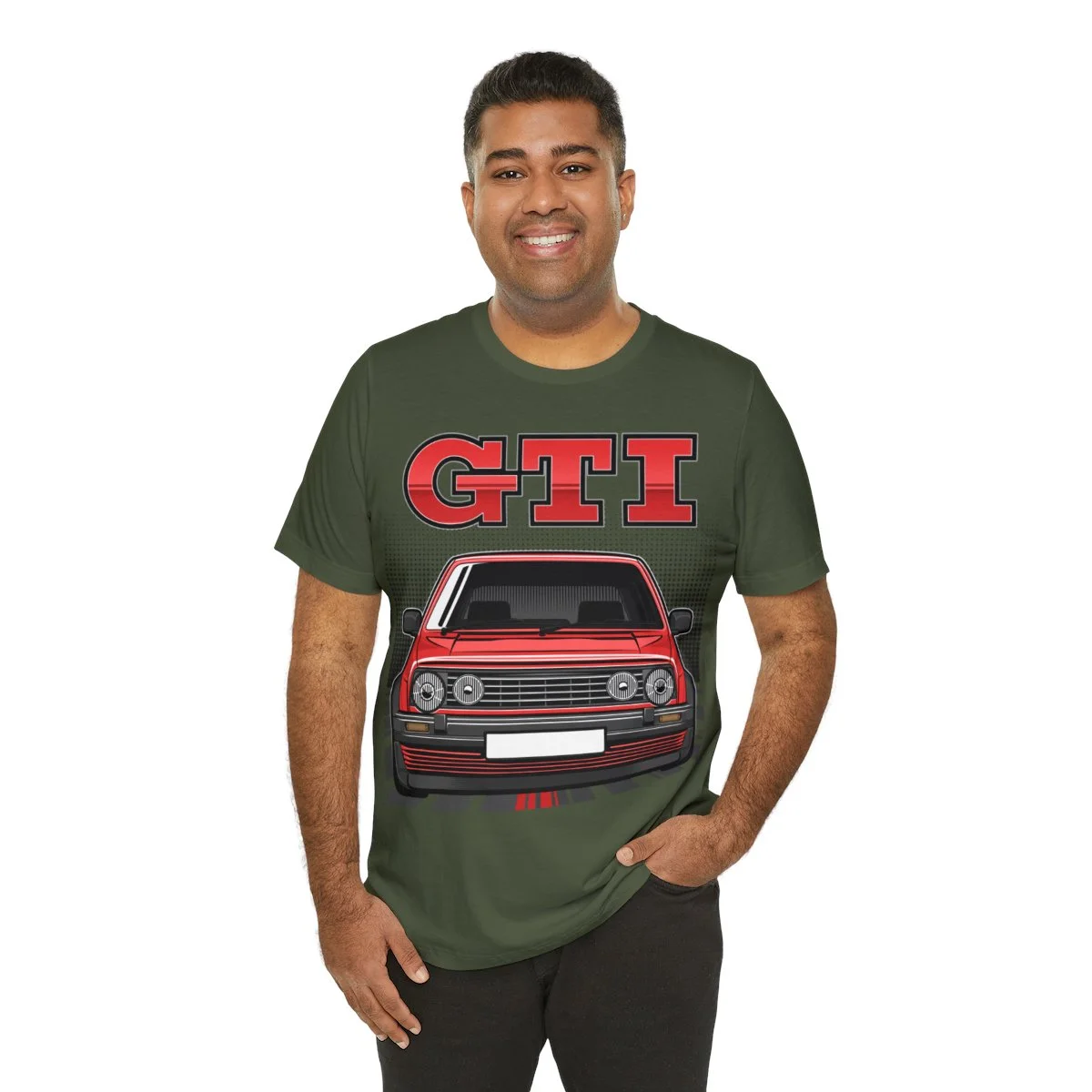 Volkswagen Golf Mk2 GTI T-shirt - Unisex Crewneck (Red Print) - Image 80