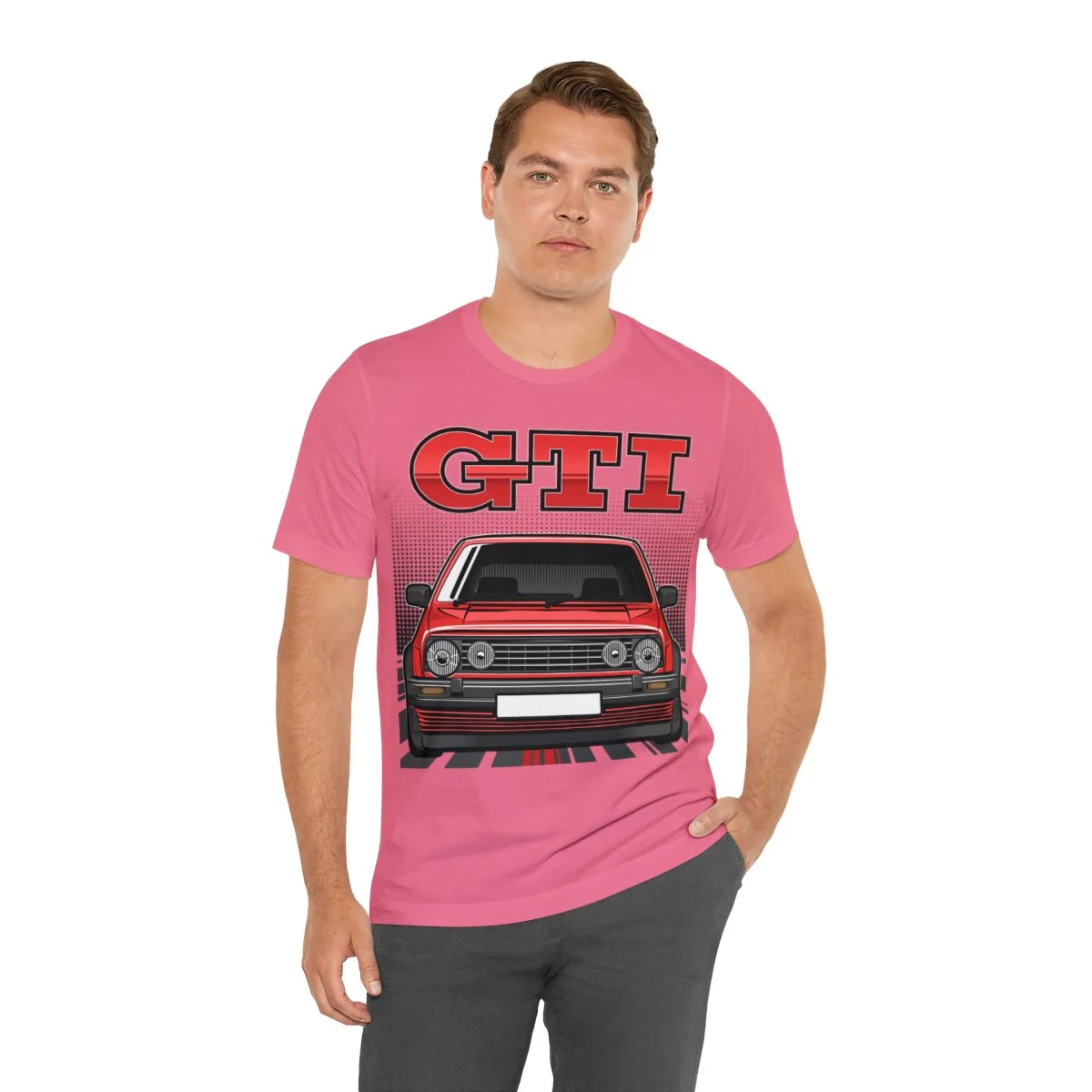 Volkswagen Golf Mk2 GTI T-shirt - Unisex Crewneck (Red Print) - Image 162