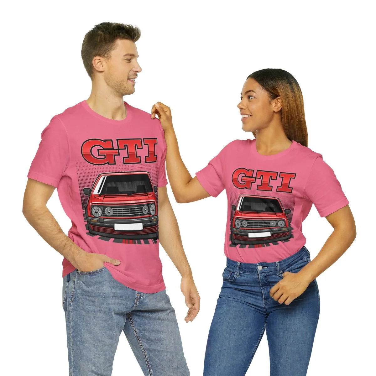 Volkswagen Golf Mk2 GTI T-shirt - Unisex Crewneck (Red Print) - Image 166
